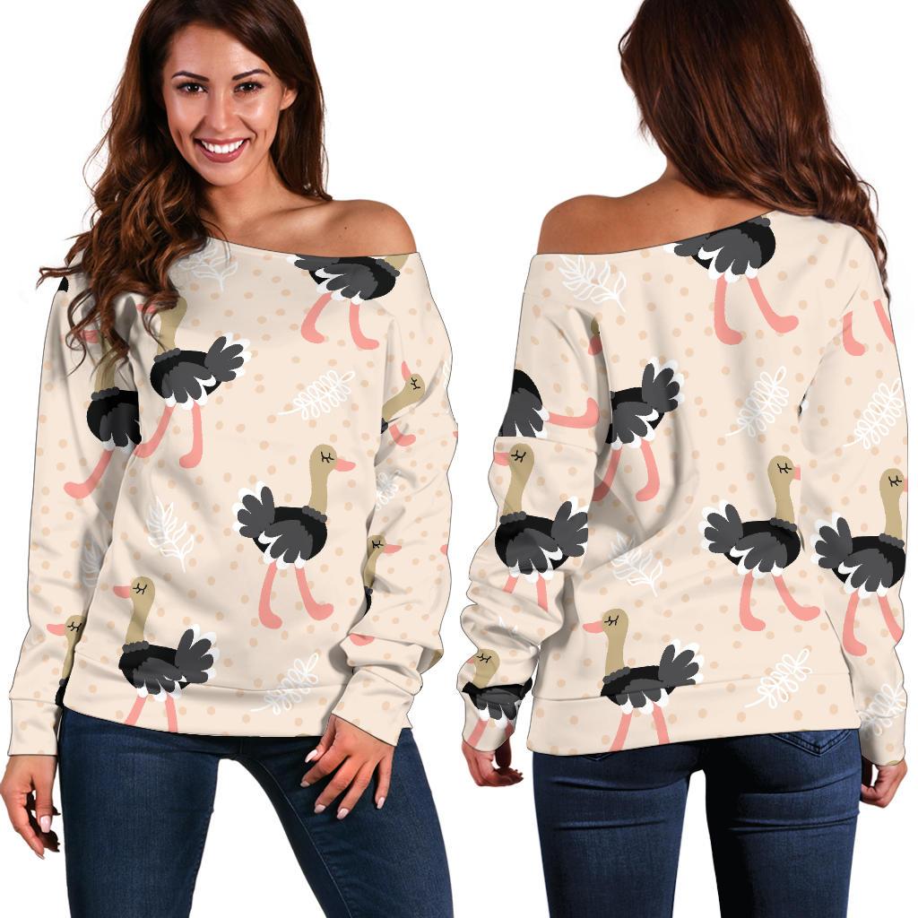 Ostrich Cute Pattern Print Women Off Shoulder Sweatshirt-grizzshop
