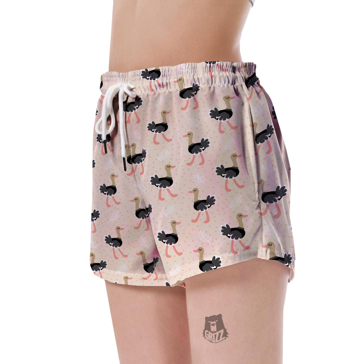 Ostrich Cute Pattern Print Women's Shorts-grizzshop