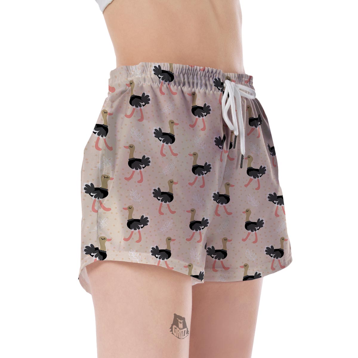 Ostrich Cute Pattern Print Women's Shorts-grizzshop