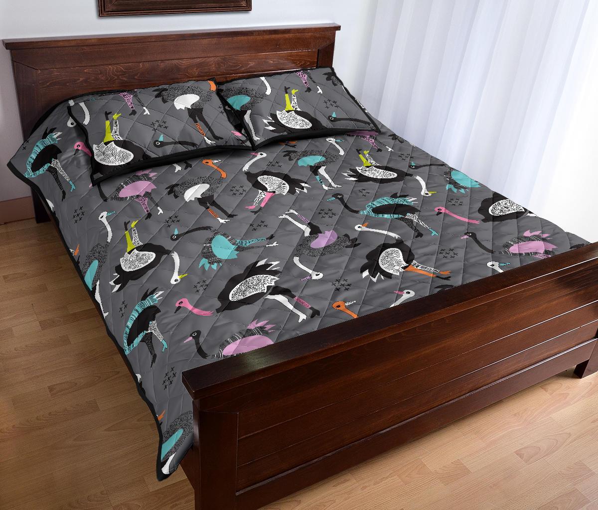 Ostrich Pattern Print Bed Set Quilt-grizzshop