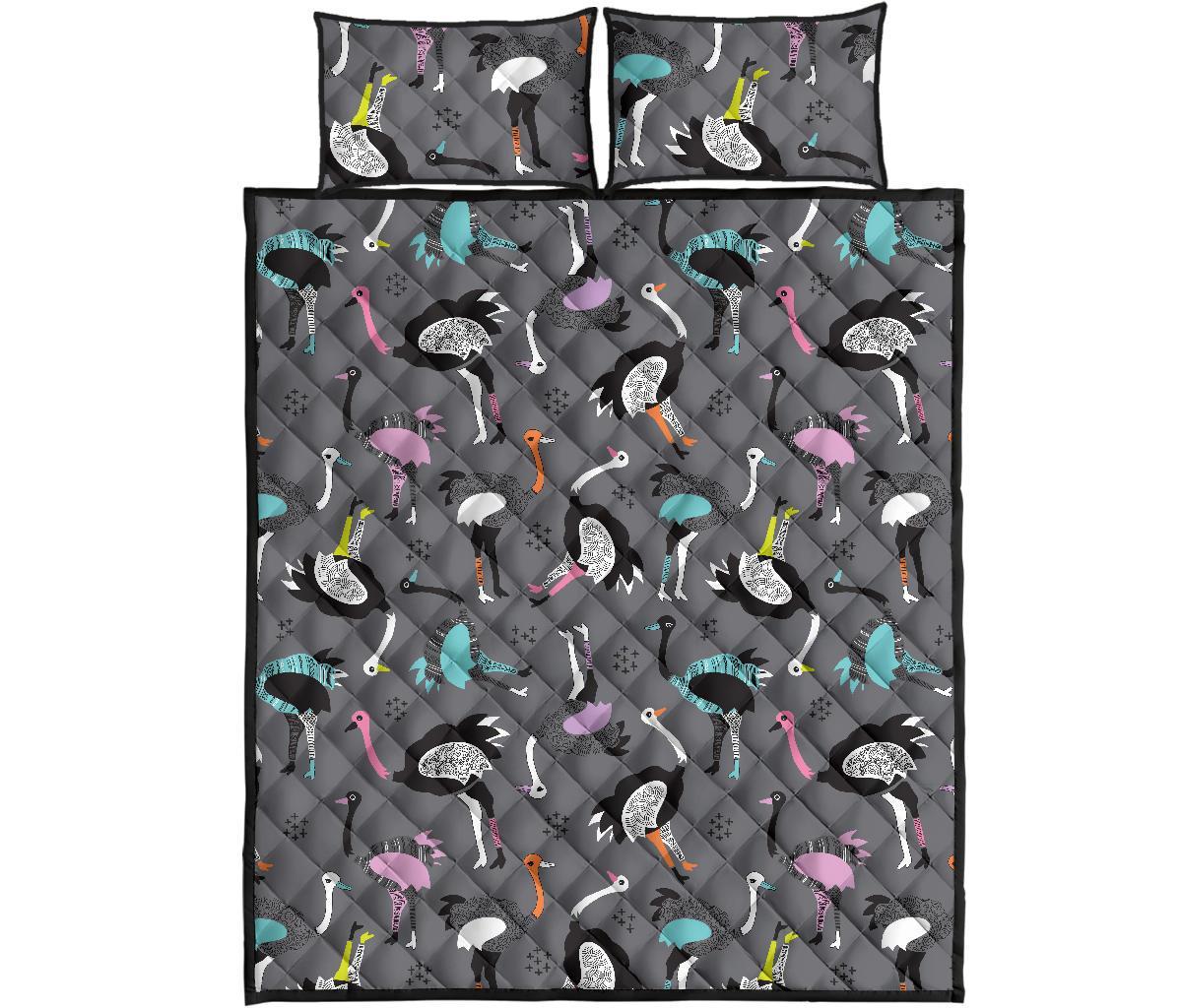 Ostrich Pattern Print Bed Set Quilt-grizzshop