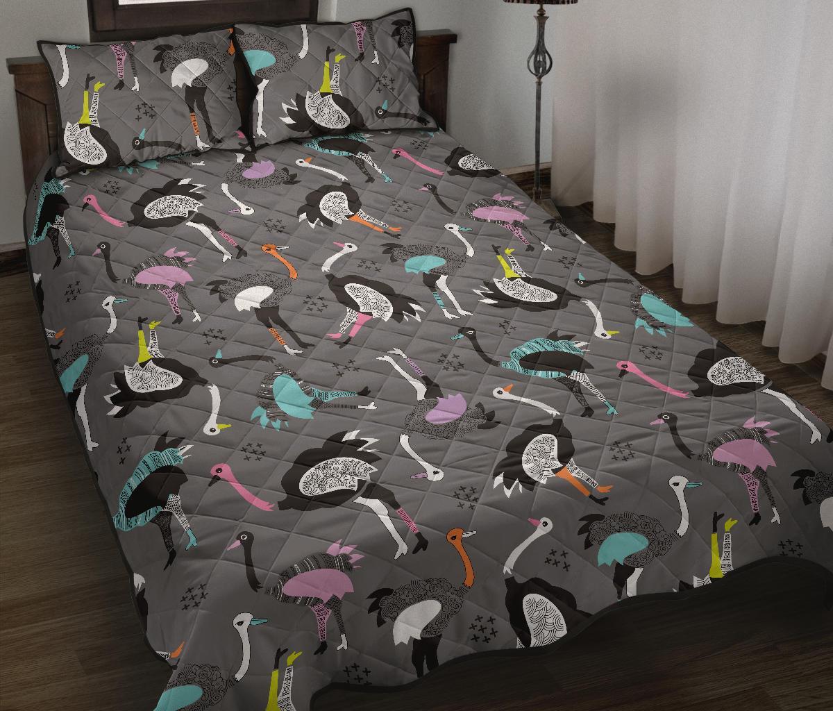 Ostrich Pattern Print Bed Set Quilt-grizzshop