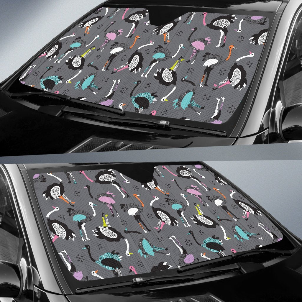Ostrich Pattern Print Car Sun Shade-grizzshop
