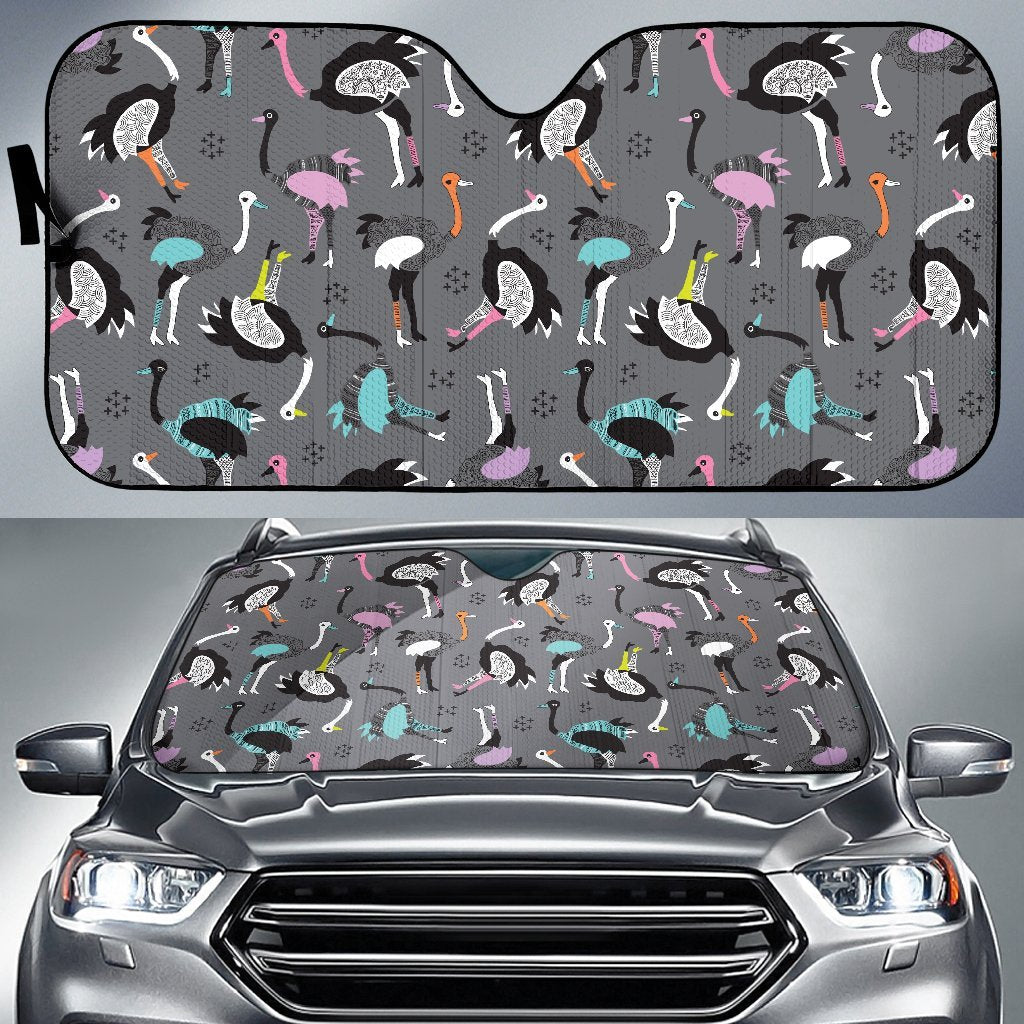 Ostrich Pattern Print Car Sun Shade-grizzshop