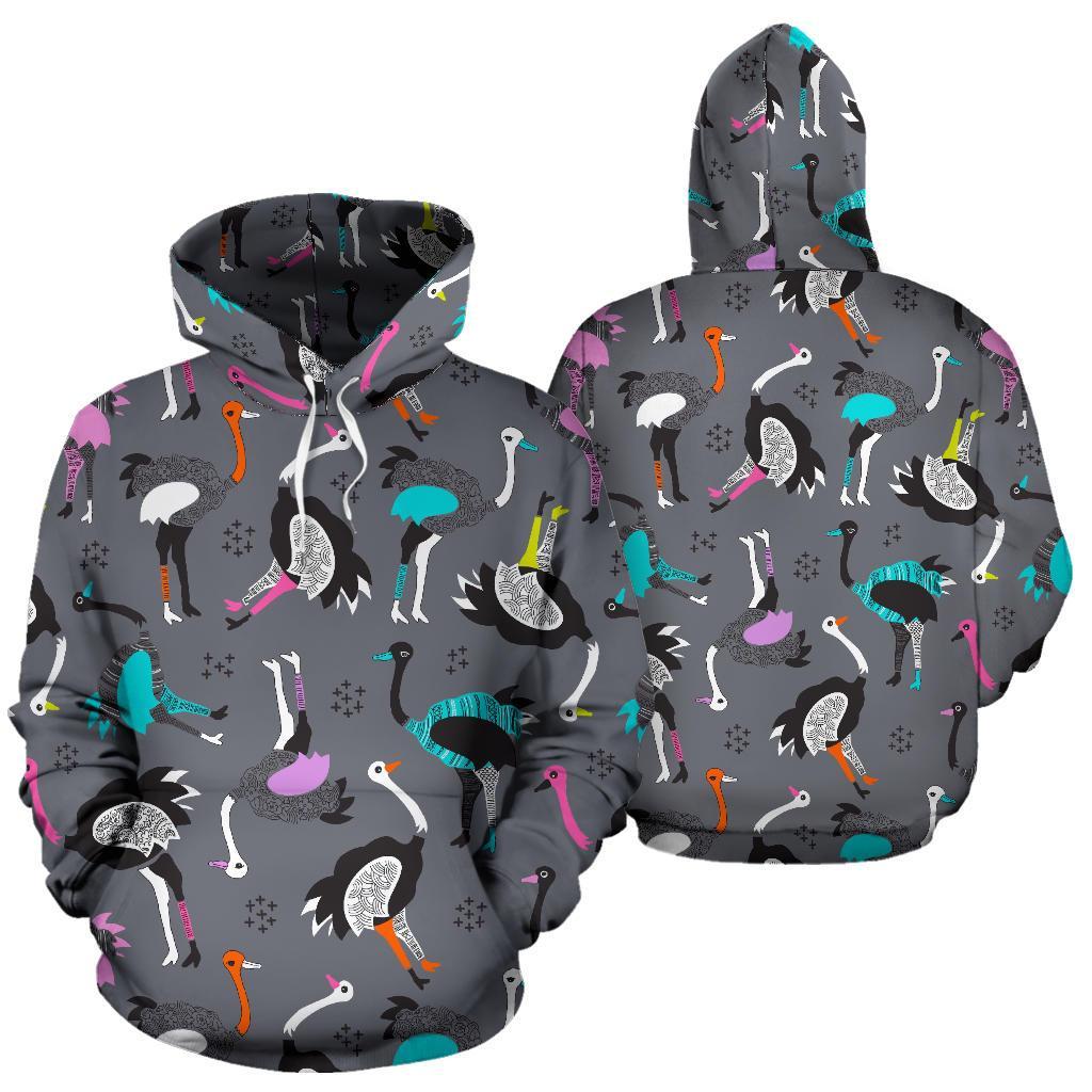 Ostrich Pattern Print Men Women Pullover Hoodie-grizzshop