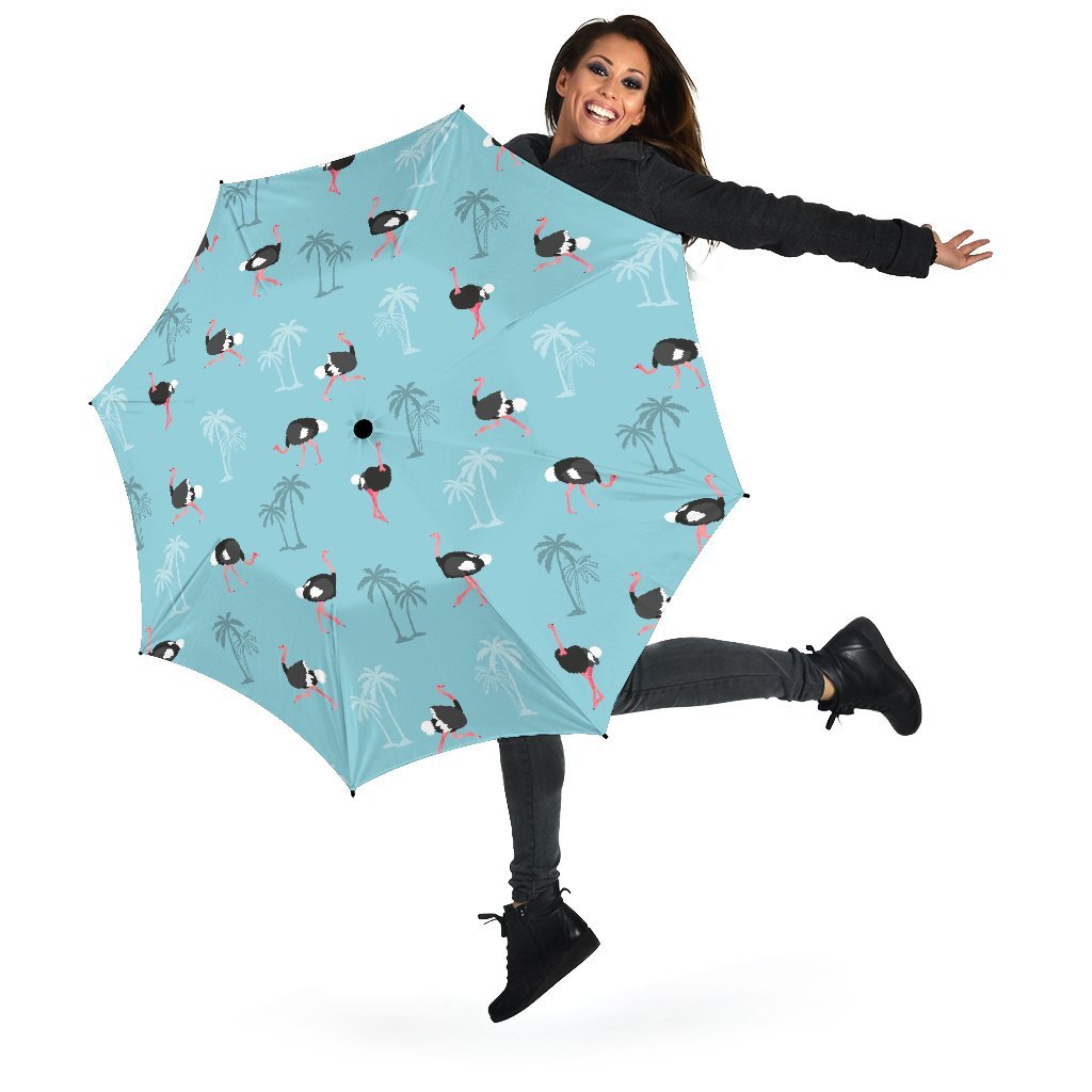 Ostrich Print Pattern Automatic Foldable Umbrella-grizzshop