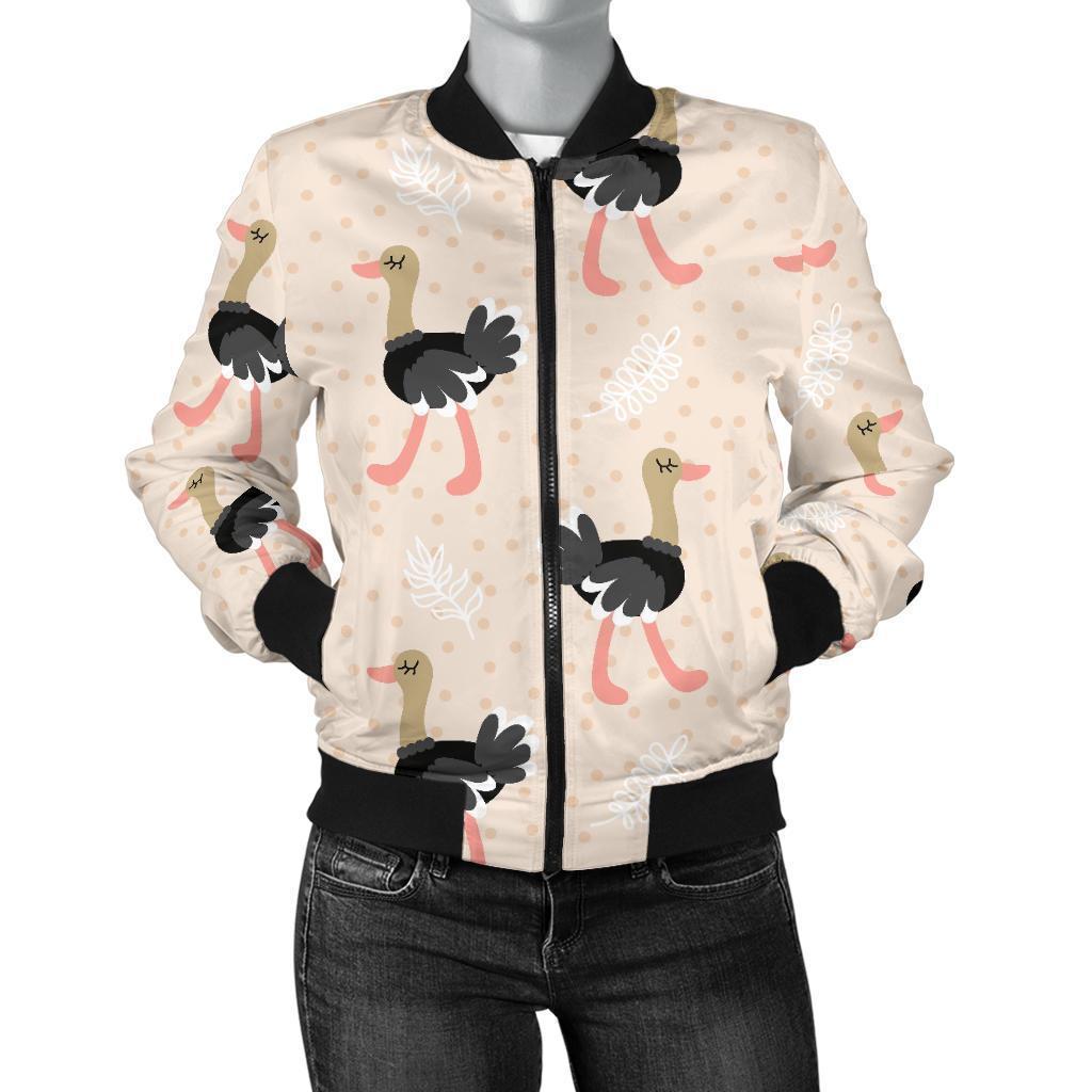 Ostrich Cute Pattern Print Women Casual Bomber Jacket-grizzshop
