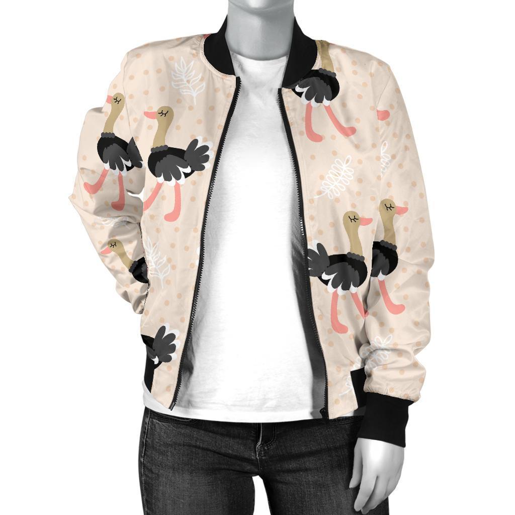 Ostrich Cute Pattern Print Women Casual Bomber Jacket-grizzshop