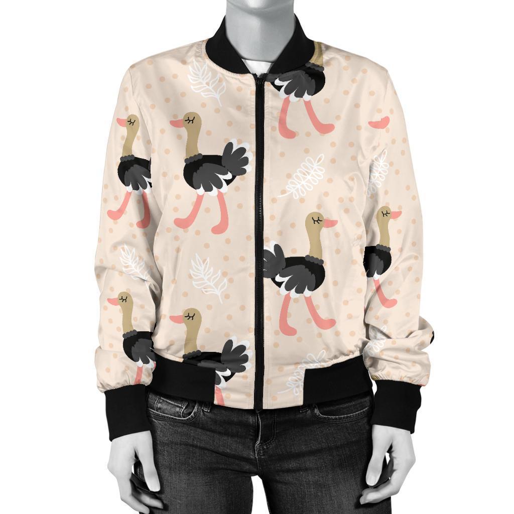 Ostrich Cute Pattern Print Women Casual Bomber Jacket-grizzshop