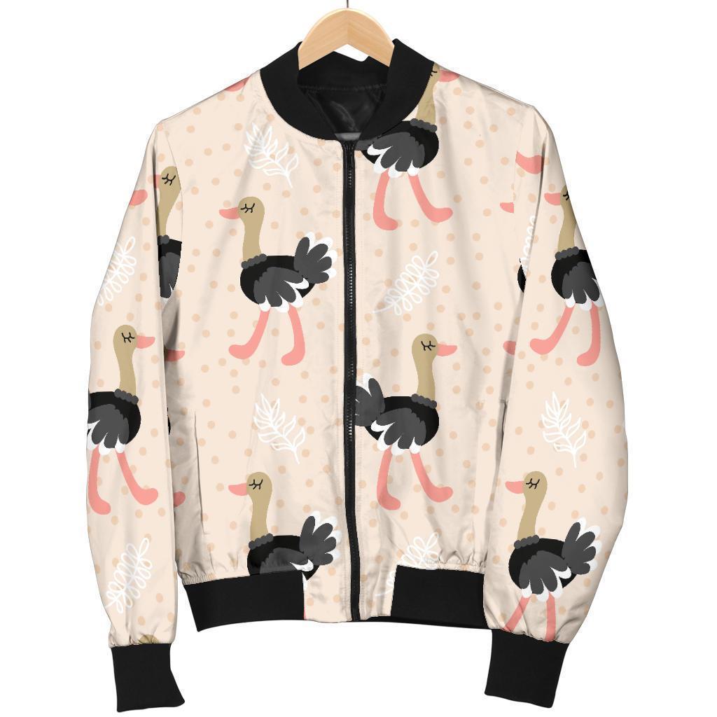 Ostrich Cute Pattern Print Women Casual Bomber Jacket-grizzshop
