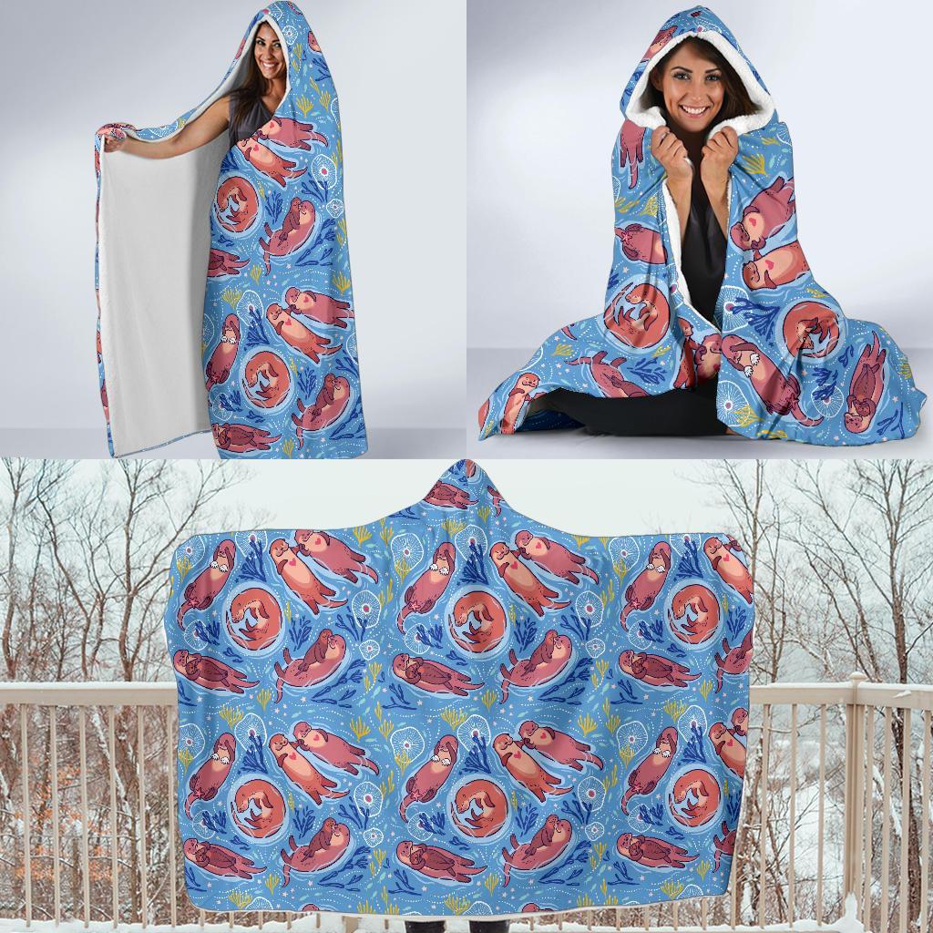 Otter Pattern Print Hooded Blanket-grizzshop