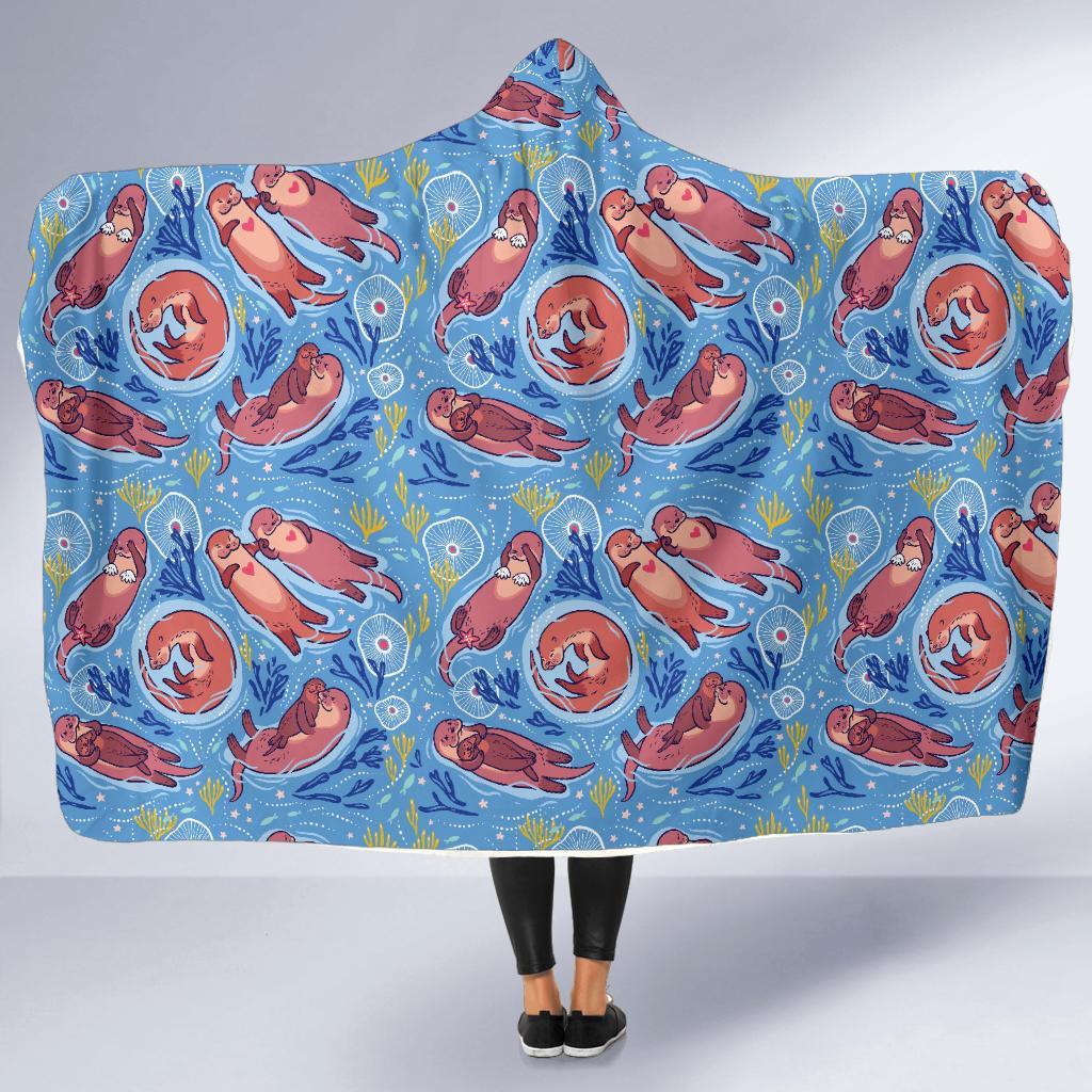 Otter Pattern Print Hooded Blanket-grizzshop