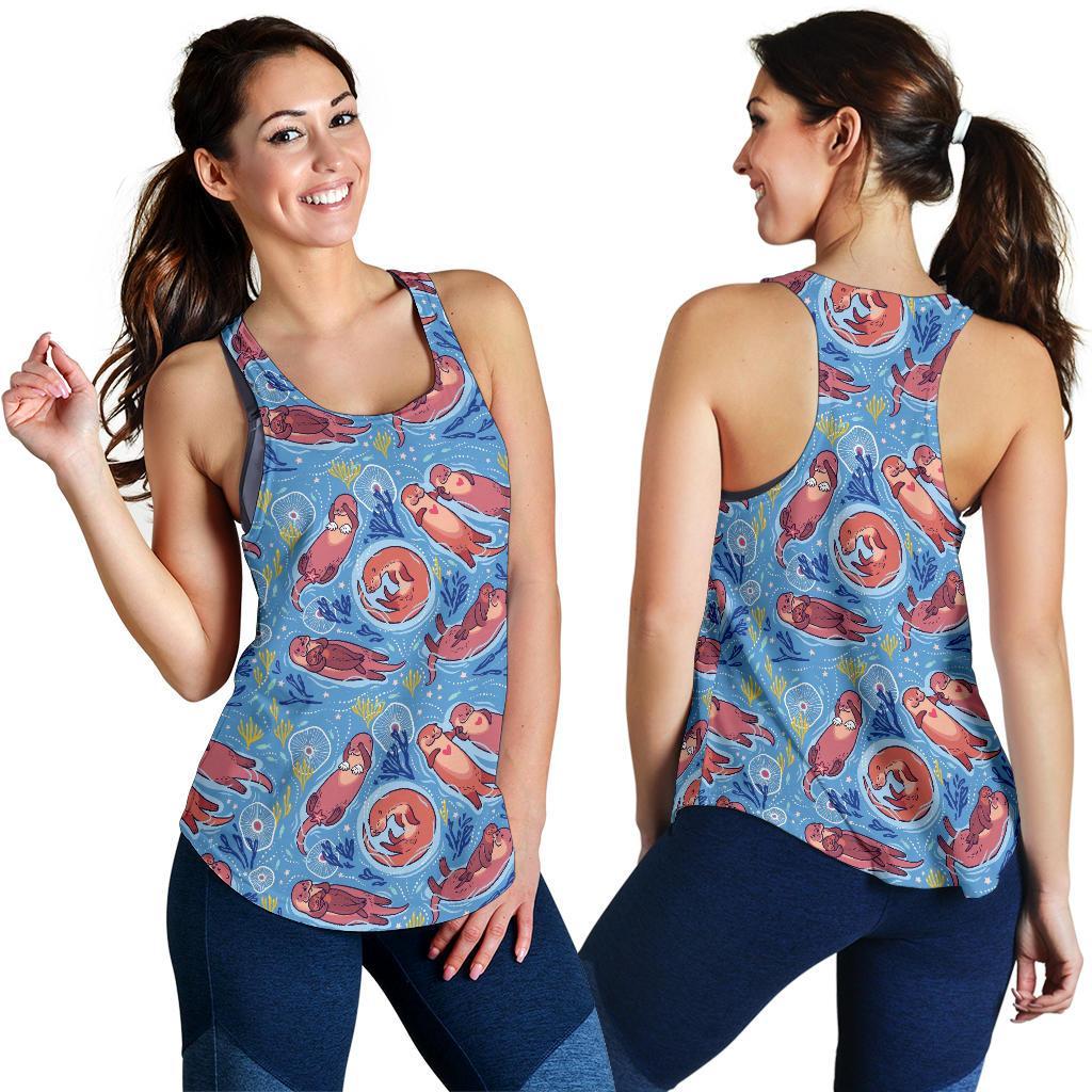 Otter Pattern Print Racerback Tank Tops-grizzshop