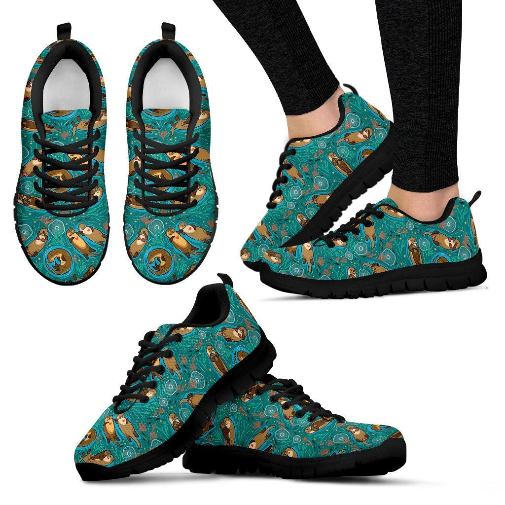 Otter Print Pattern Black Sneaker Shoes For Men Women-grizzshop