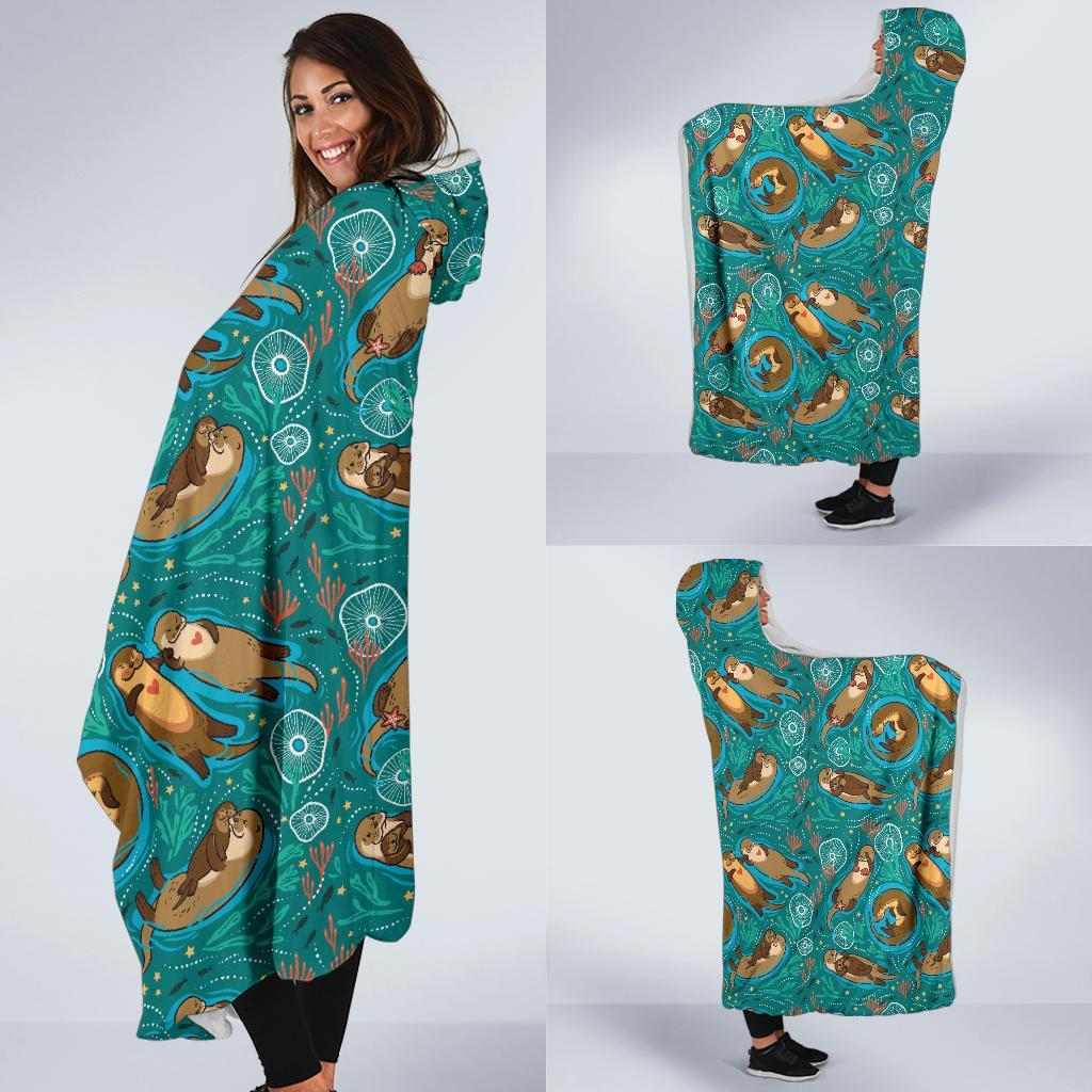 Otter Print Pattern Hooded Blanket-grizzshop