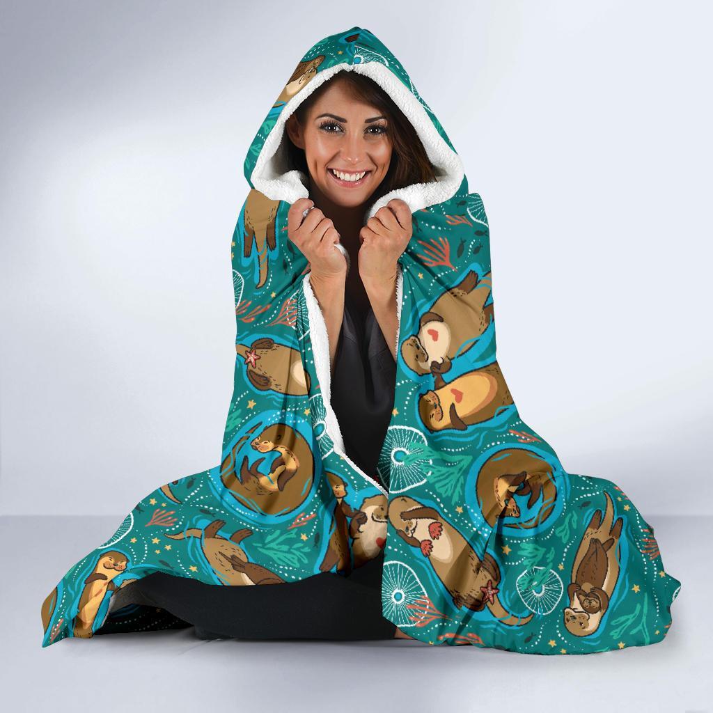 Otter Print Pattern Hooded Blanket-grizzshop