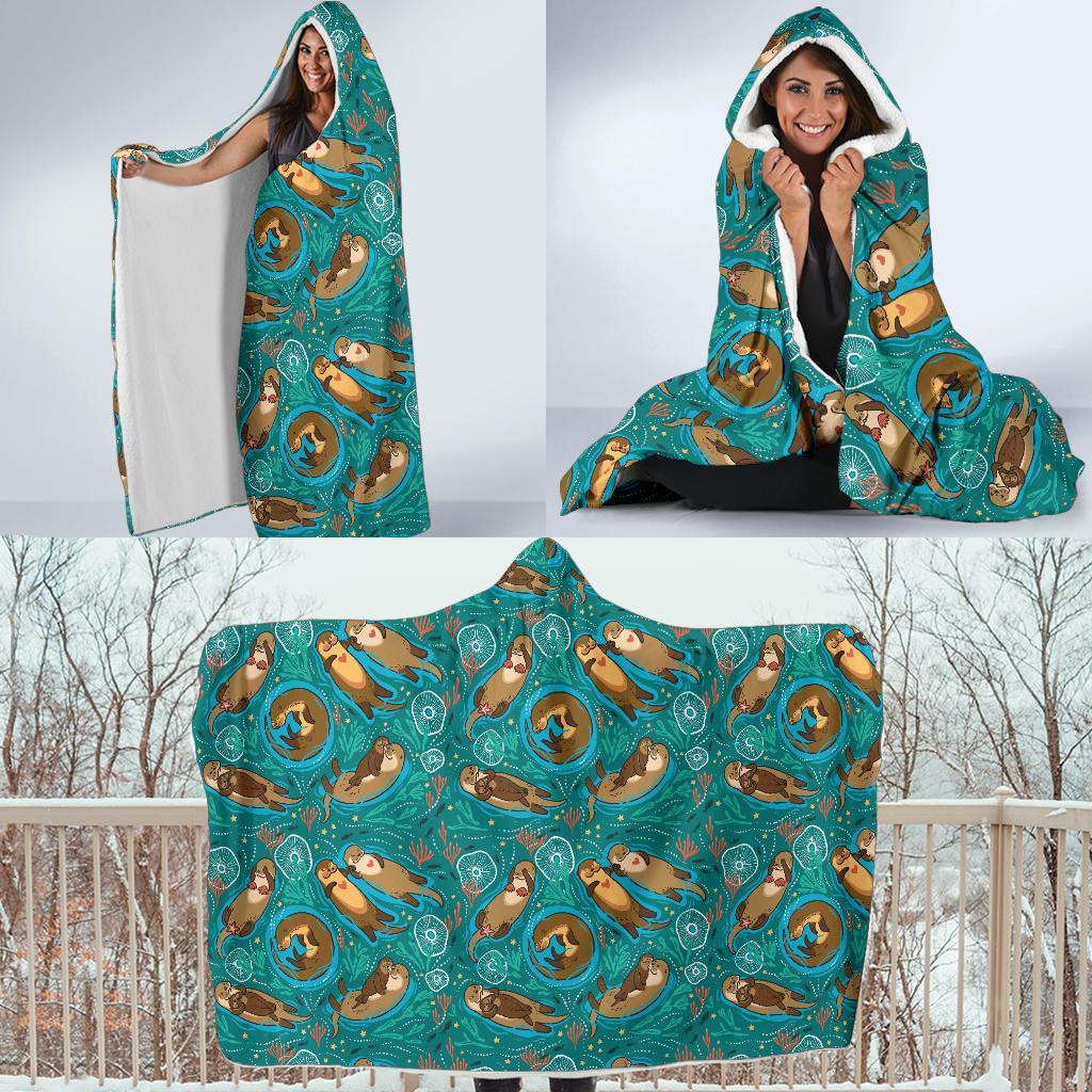Otter Print Pattern Hooded Blanket-grizzshop
