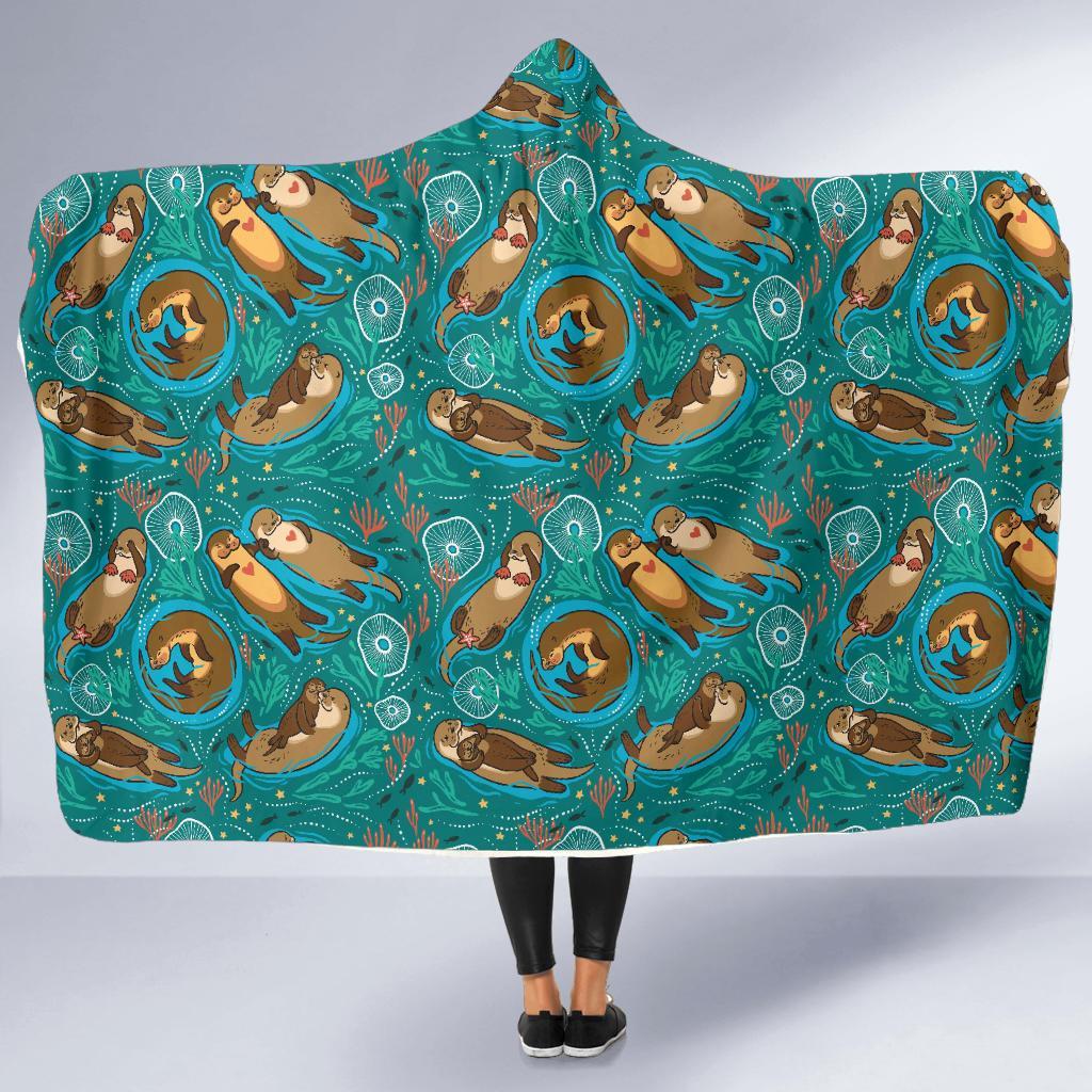 Otter Print Pattern Hooded Blanket-grizzshop