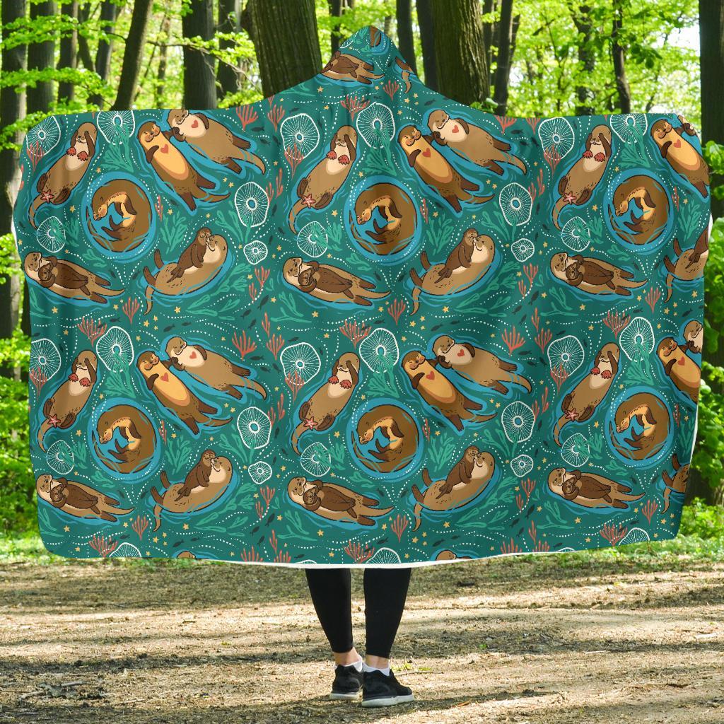 Otter Print Pattern Hooded Blanket-grizzshop