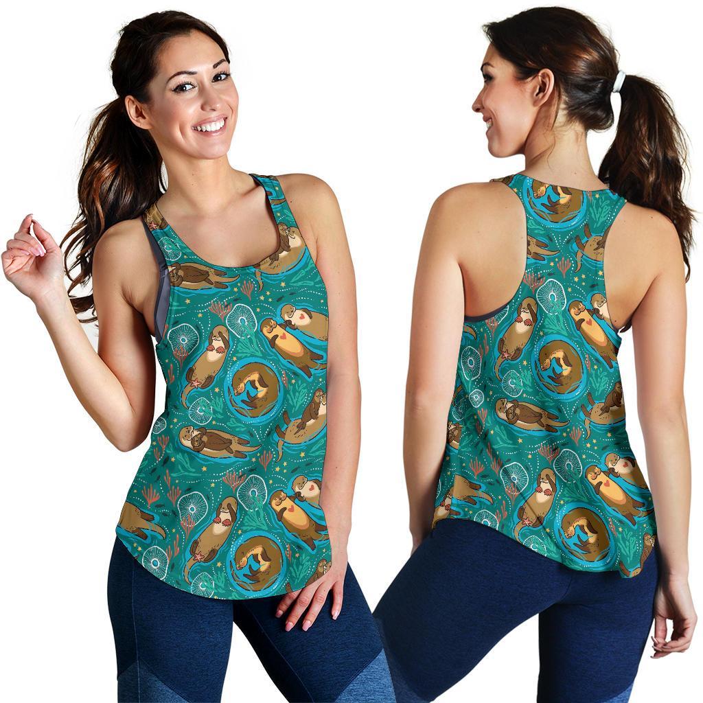 Otter Print Pattern Racerback Tank Tops-grizzshop