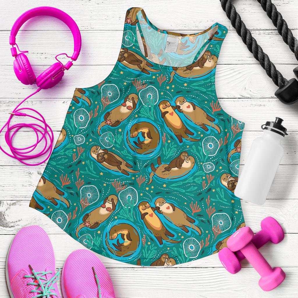 Otter Print Pattern Racerback Tank Tops-grizzshop