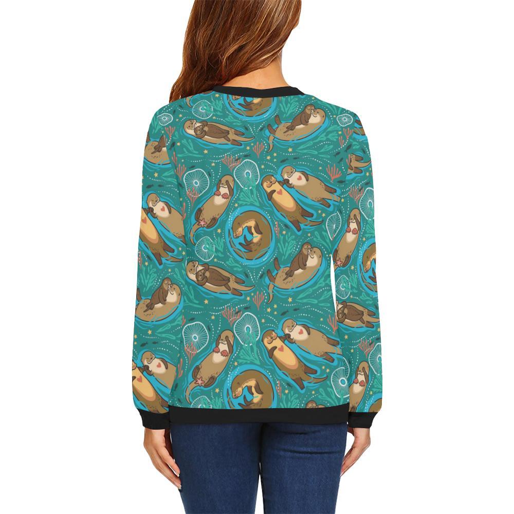 Otter Print Pattern Women Crewneck Sweatshirt-grizzshop