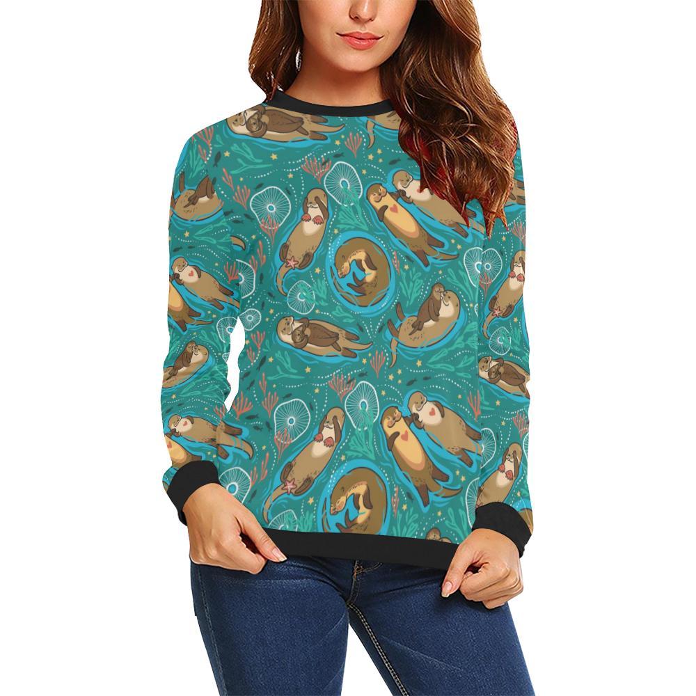 Otter Print Pattern Women Crewneck Sweatshirt-grizzshop