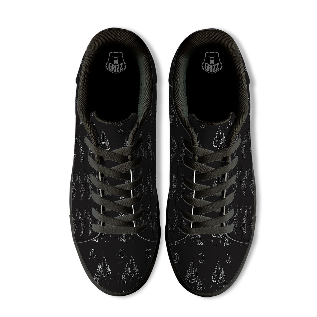 Outdoor Camping Print Pattern Black Low Top Sneakers-grizzshop
