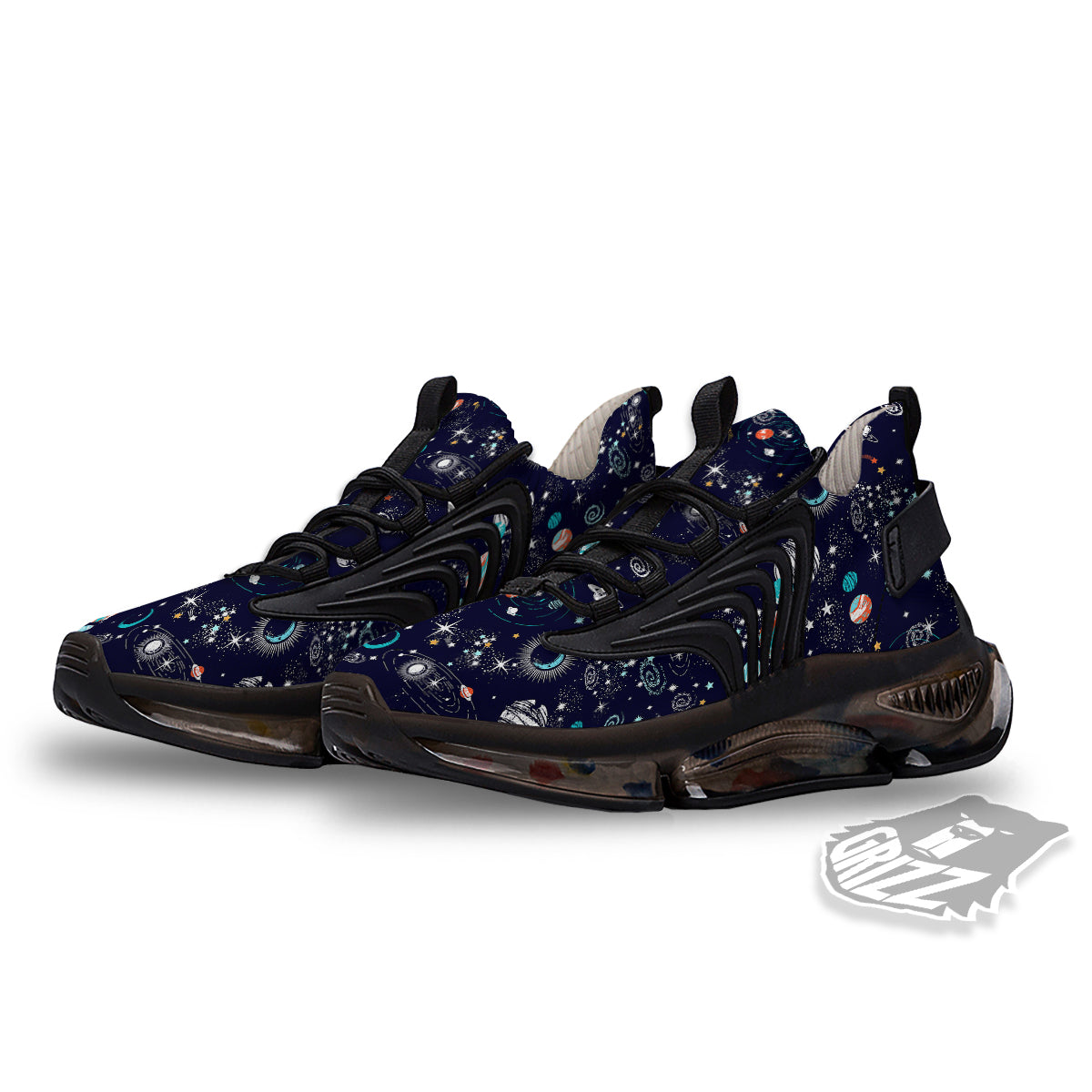 Outer Galaxy Space Universe Print Pattern Black Gym Shoes-grizzshop