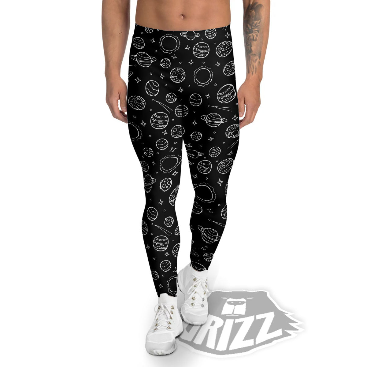 Outer Space Black White Galaxy Print Men's Leggings-grizzshop
