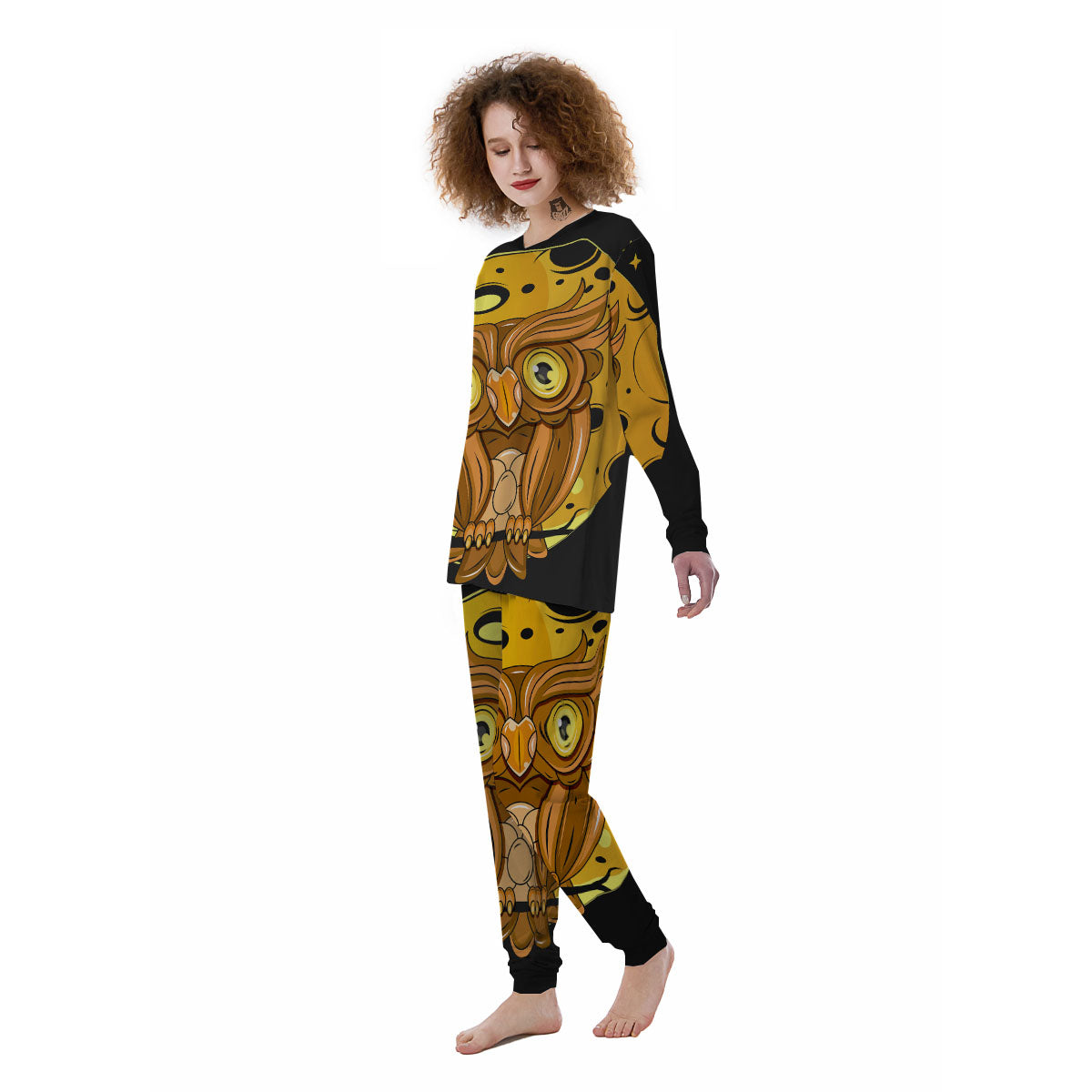 Owl At Night Print Women's Pajamas-grizzshop