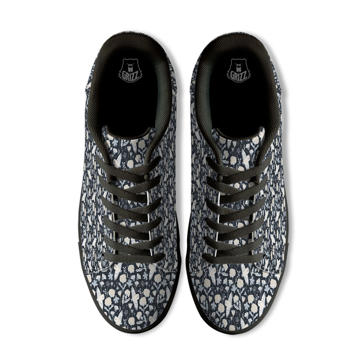 Owl Bohemian Print Pattern Black Low Top Sneakers-grizzshop