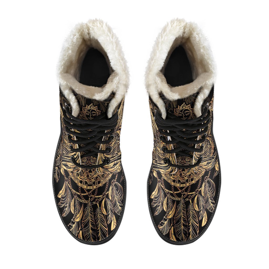 Owl Dream Catcher Feather Pattern Print Comfy Winter Boots-grizzshop
