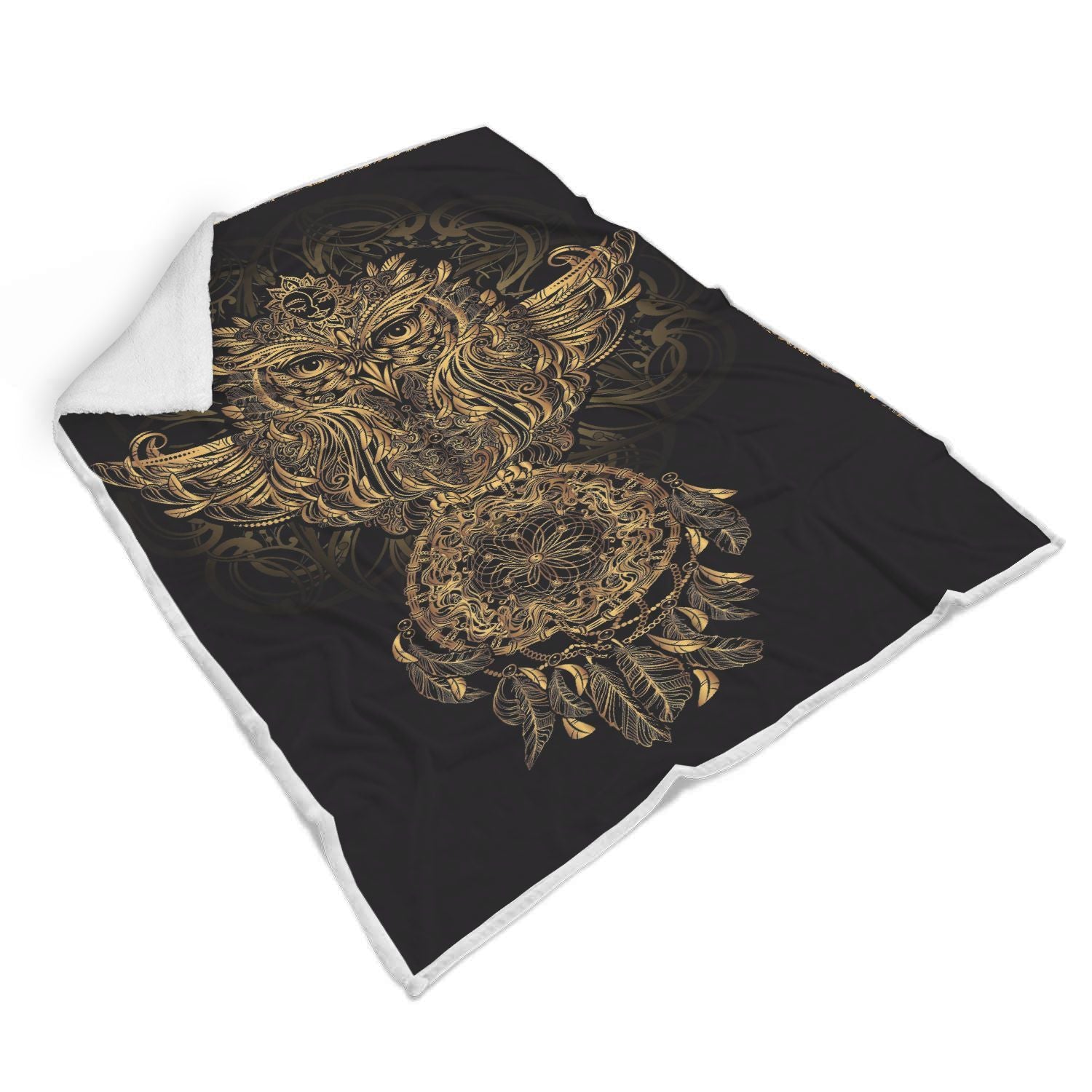 Owl Dream Catcher Feather Pattern Print Throw Blanket-grizzshop