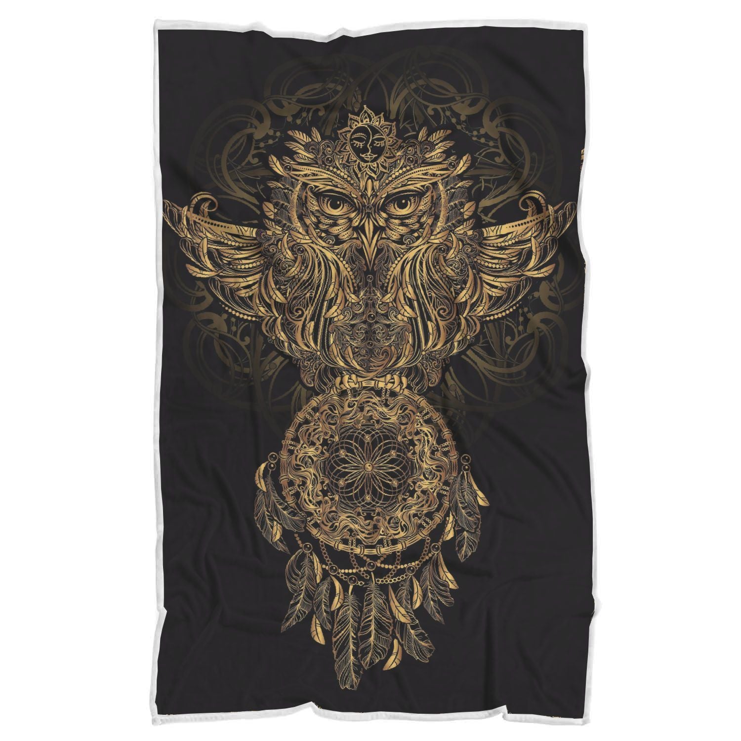 Owl Dream Catcher Feather Pattern Print Throw Blanket-grizzshop