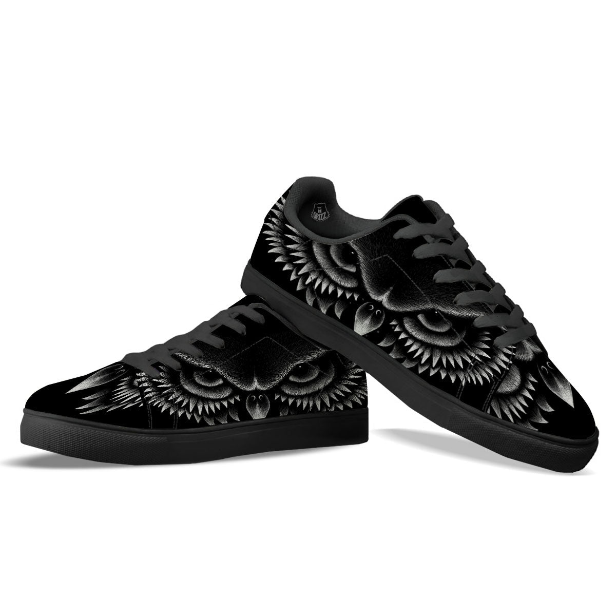 Owl Eyes Print Black Low Top Sneakers-grizzshop