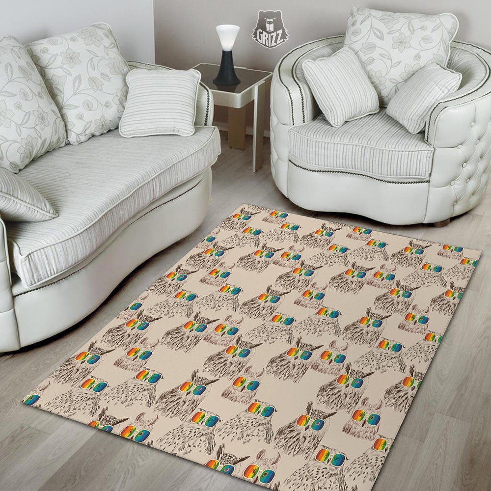 Owl Glasses Print Pattern Floor Mat-grizzshop