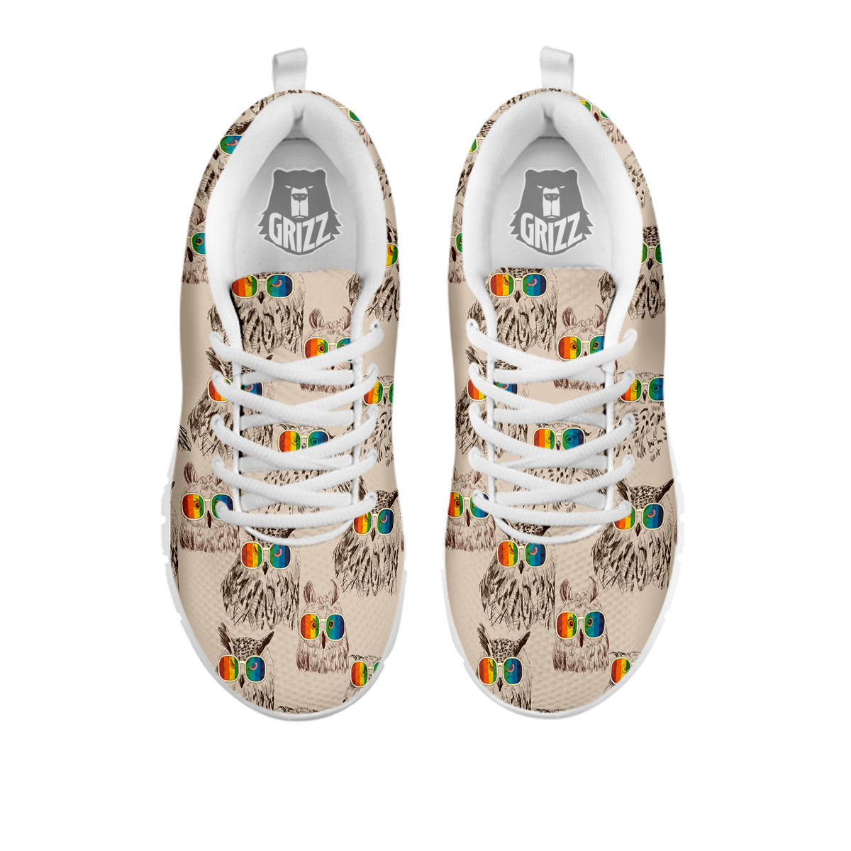 Owl Glasses Print Pattern White Sneaker-grizzshop