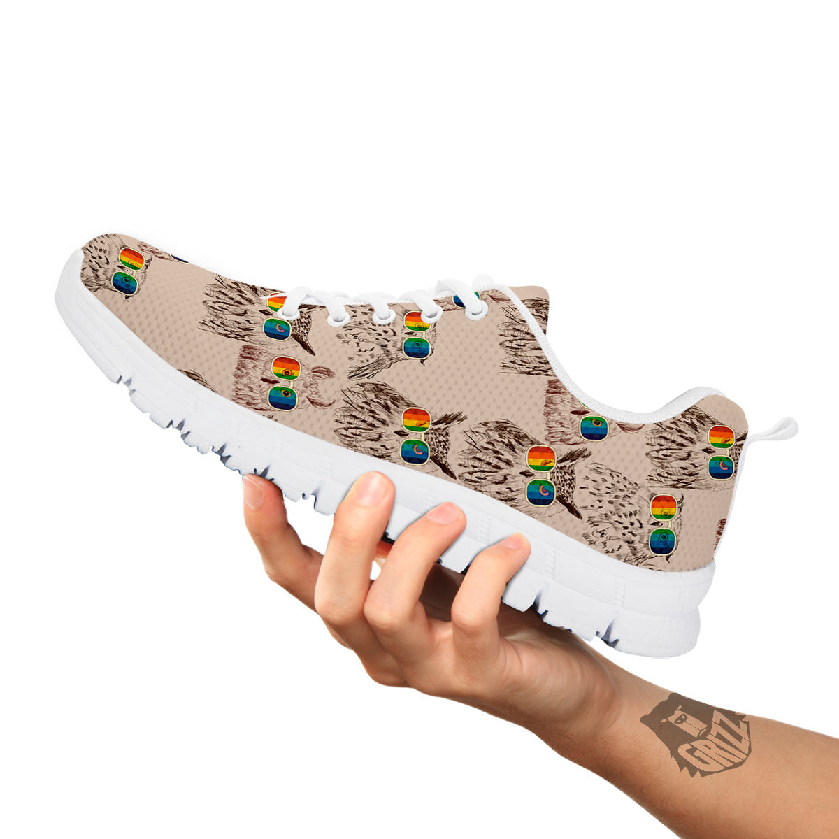 Owl Glasses Print Pattern White Sneaker-grizzshop