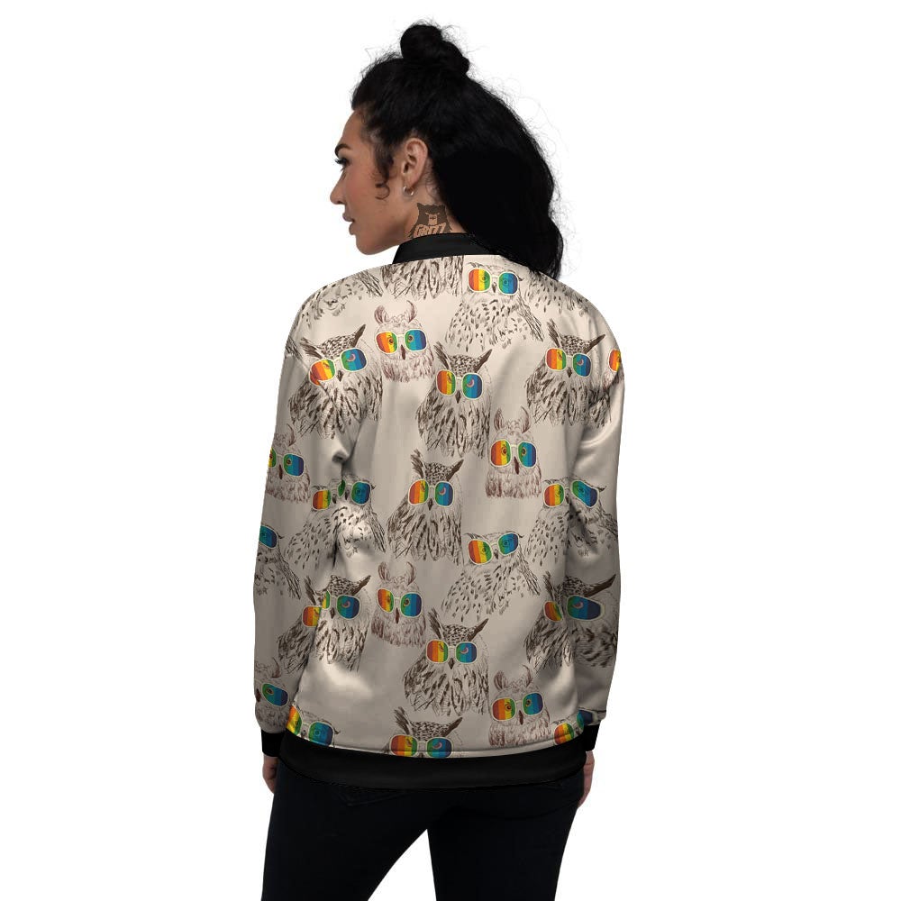 Owl Glasses Print Pattern Women's Bomber Jacket-grizzshop