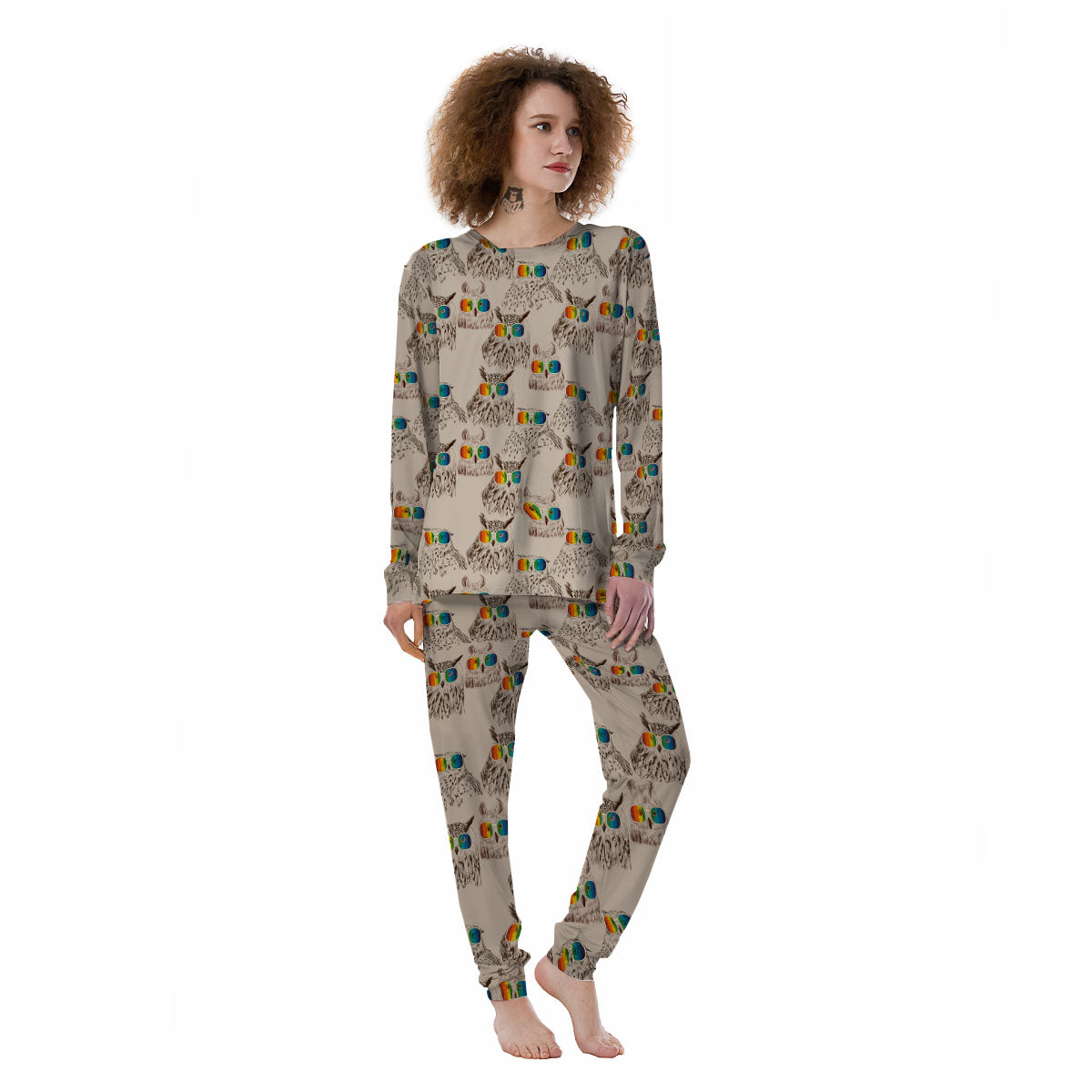 Owl Glasses Print Pattern Women's Pajamas-grizzshop