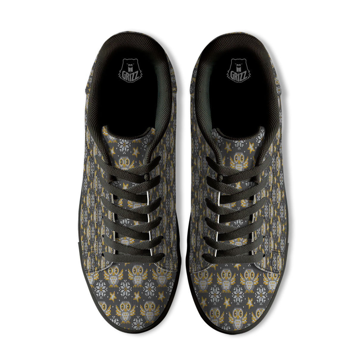 Owl Knitted Print Pattern Black Low Top Sneakers-grizzshop