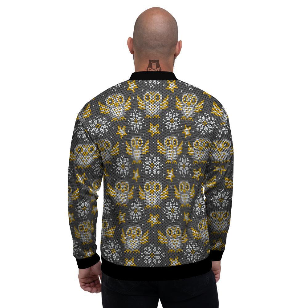 Owl Knitted Print Pattern Men's Bomber Jacket-grizzshop
