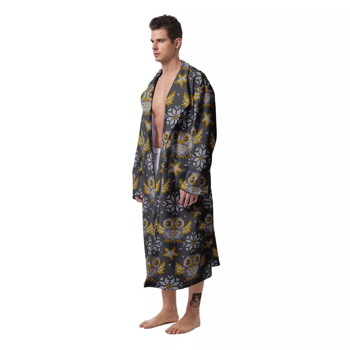 Owl Knitted Print Pattern Men's Robe-grizzshop