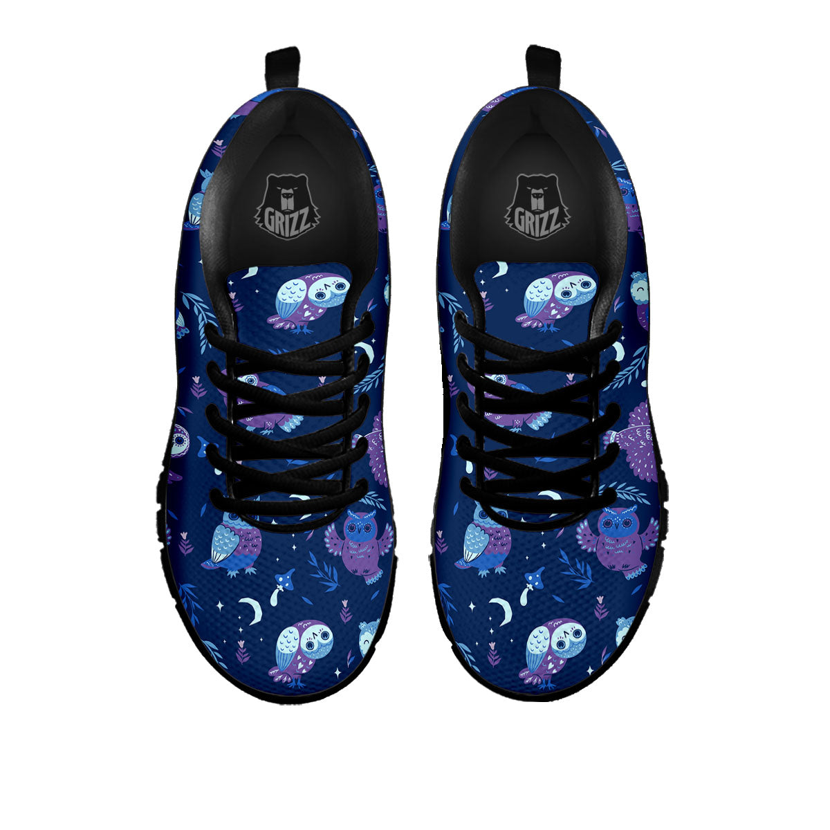 Owl Night Print Pattern Black Sneaker-grizzshop