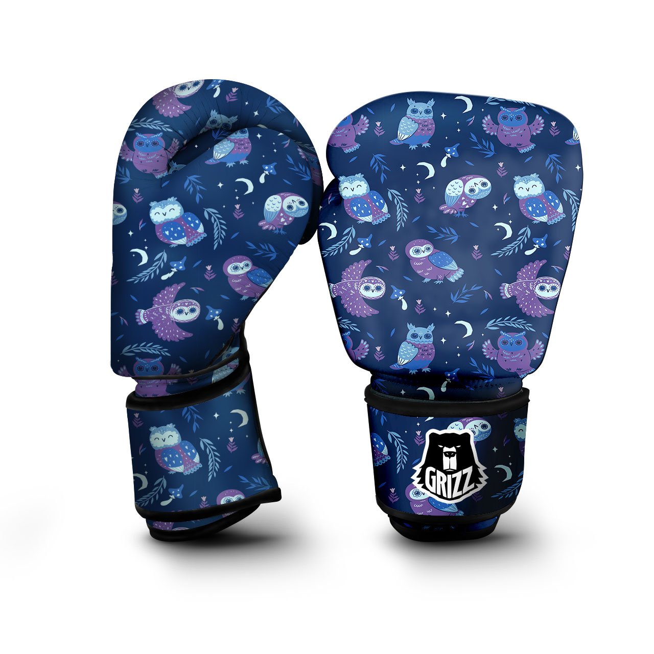 Owl Night Print Pattern Boxing Gloves-grizzshop