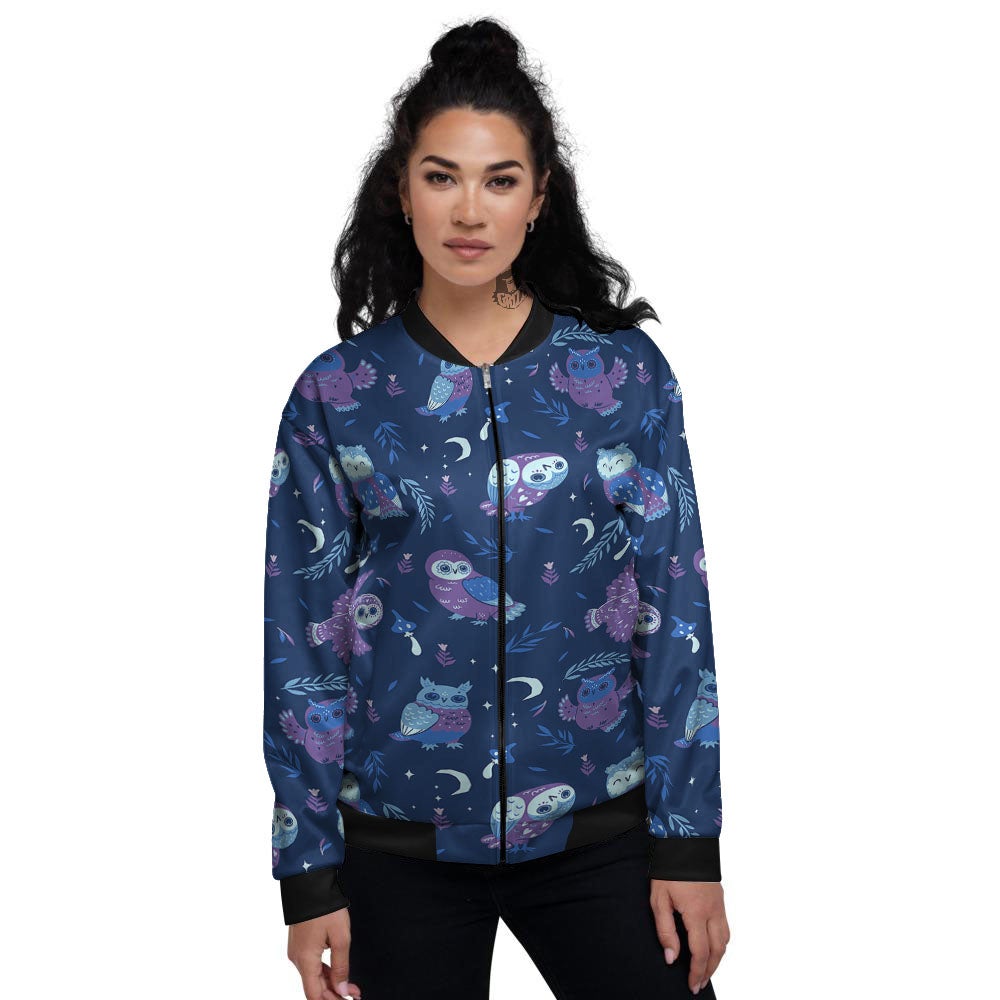 Owl Night Print Pattern Women's Bomber Jacket-grizzshop