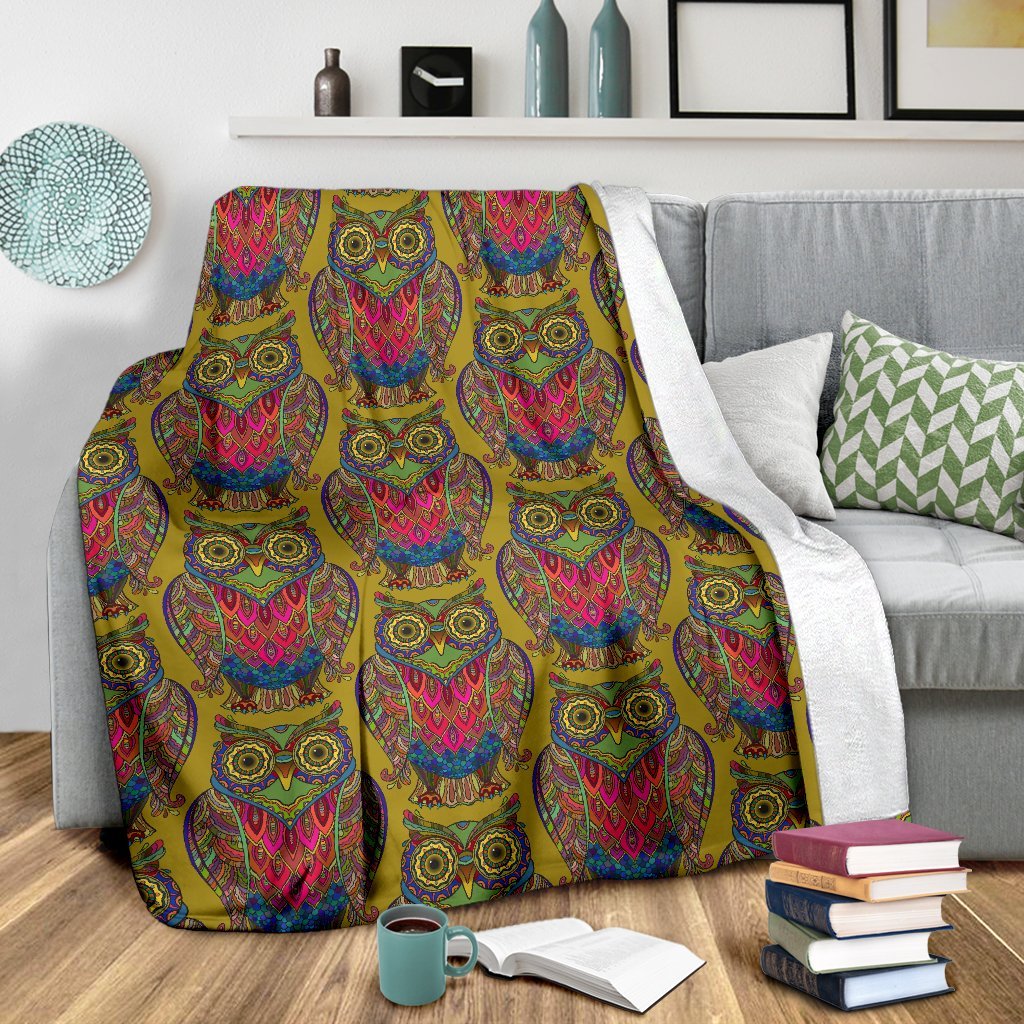 Owl Ornamental Pattern Print Blanket-grizzshop