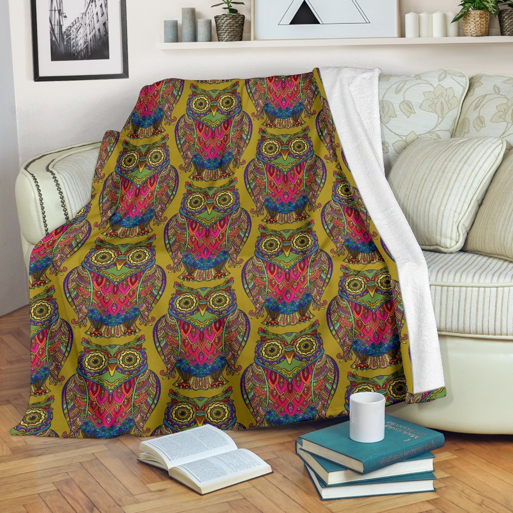 Owl Ornamental Pattern Print Blanket-grizzshop