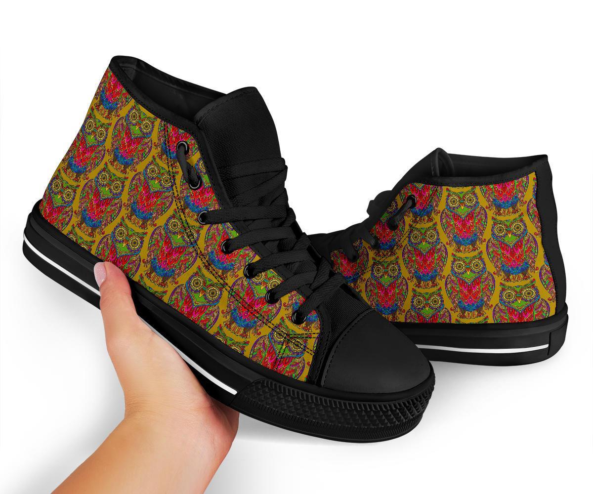 Owl Ornamental Pattern Print Men Women's High Top Shoes-grizzshop